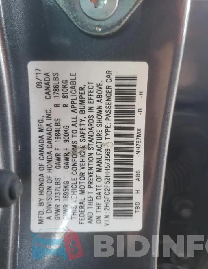 2HGFC2F52HH573569 Photo# 12