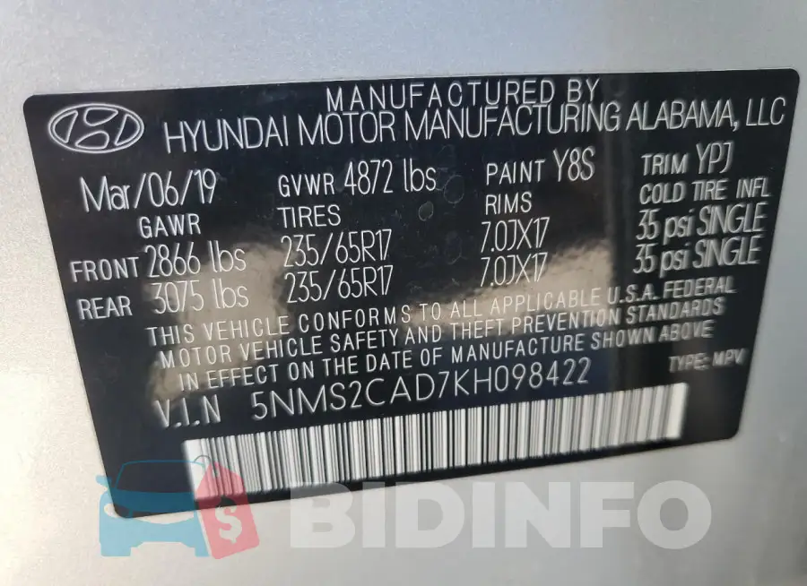 5NMS2CAD7KH098422 Photo# 13