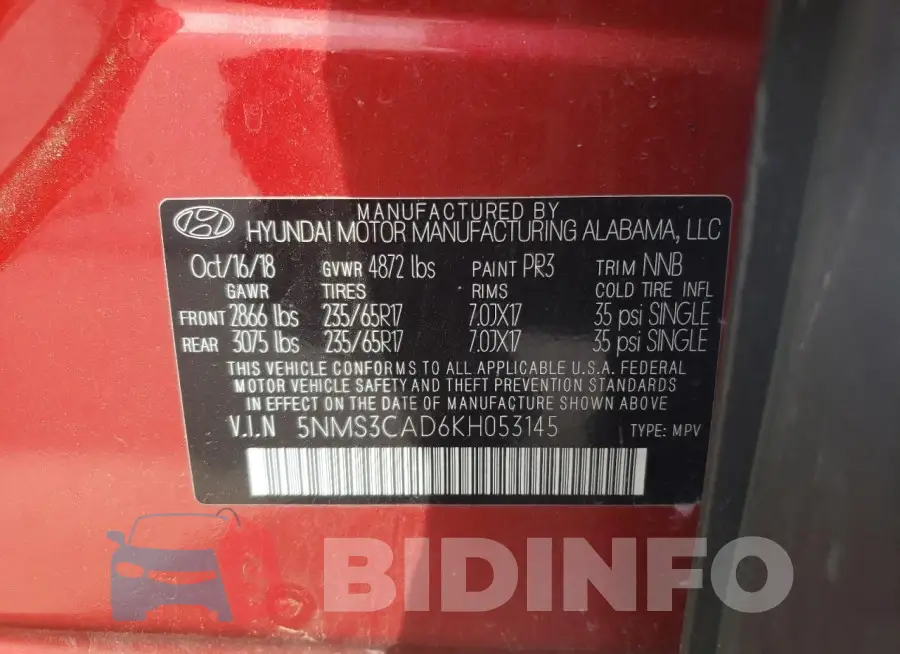 5NMS3CAD6KH053145 Photo# 13