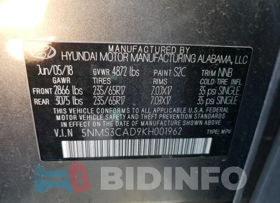 5NMS3CAD9KH001962 Photo# 12