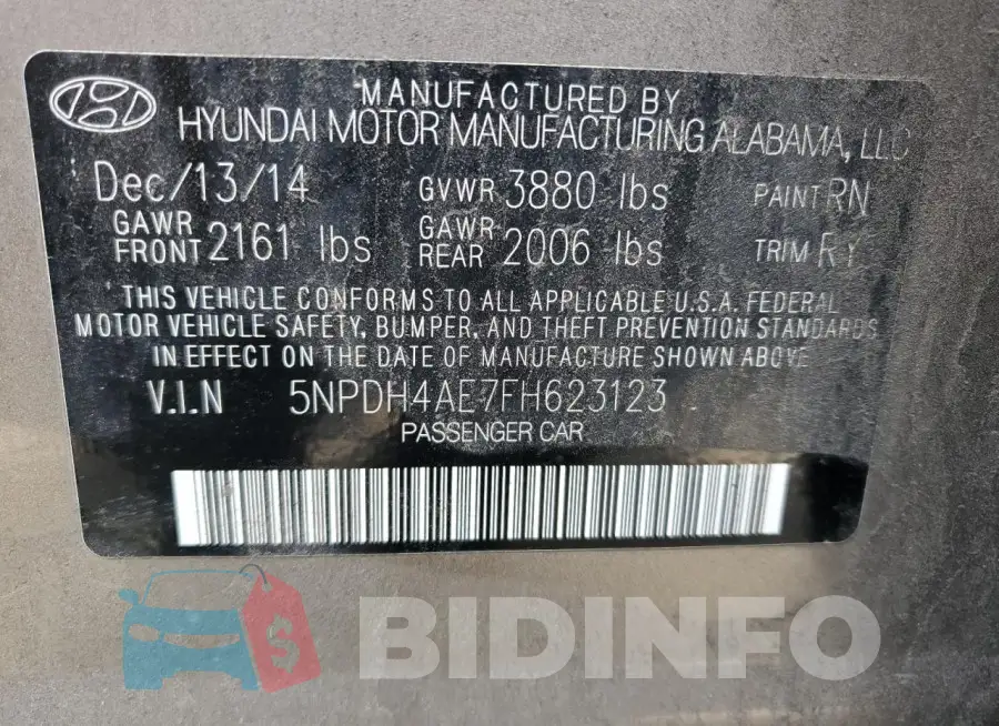 5NPDH4AE7FH623123 Photo# 12