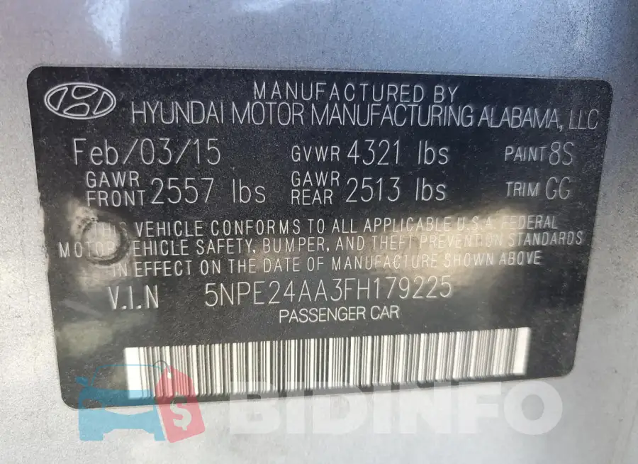 5NPE24AA3FH179225 Photo# 13
