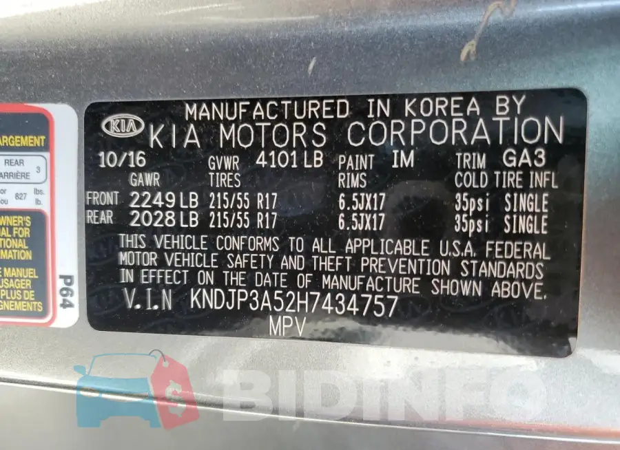KNDJP3A52H7434757 Photo# 13