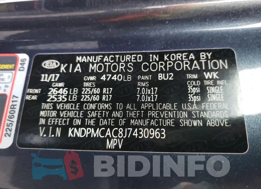 KNDPMCAC8J7430963 Photo# 12