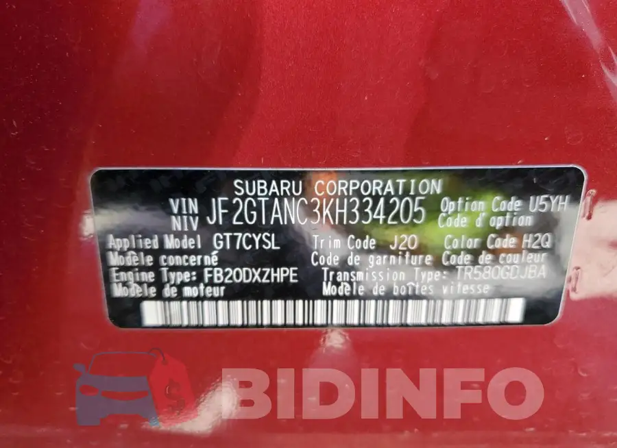 JF2GTANC3KH334205 Photo# 13