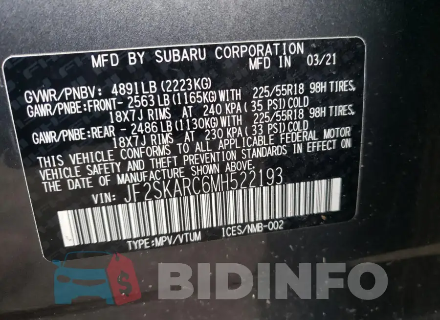 JF2SKARC6MH522193 Photo# 13