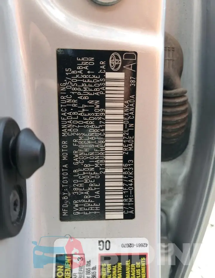 2T1BURHE8FC417799 Photo# 12