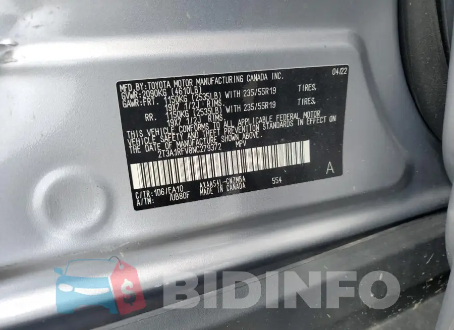 2T3A1RFV8NC279372 Photo# 12