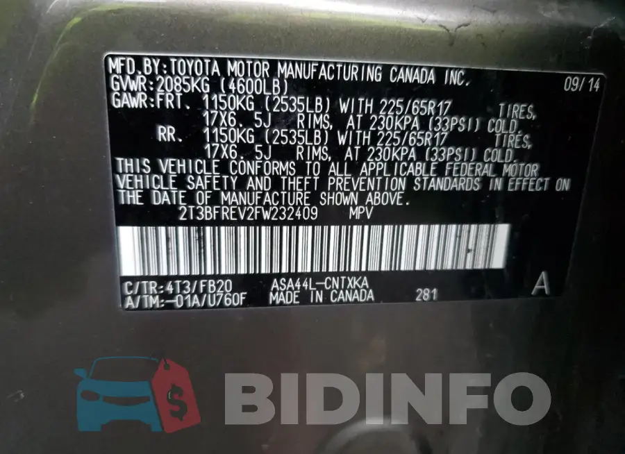 2T3BFREV2FW232409 Photo# 12