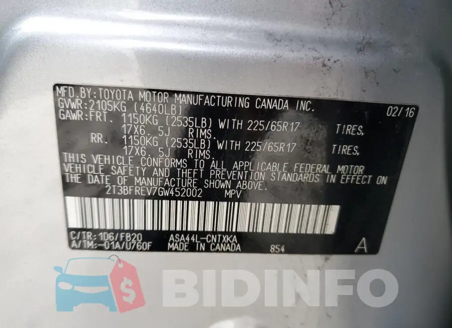 2T3BFREV7GW452002 Photo# 14