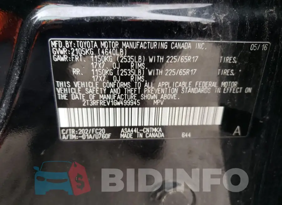 2T3RFREV1GW499945 Photo# 13
