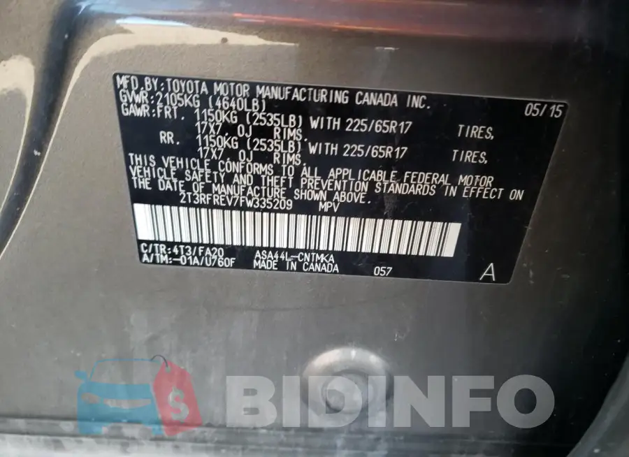 2T3RFREV7FW335209 Photo# 12