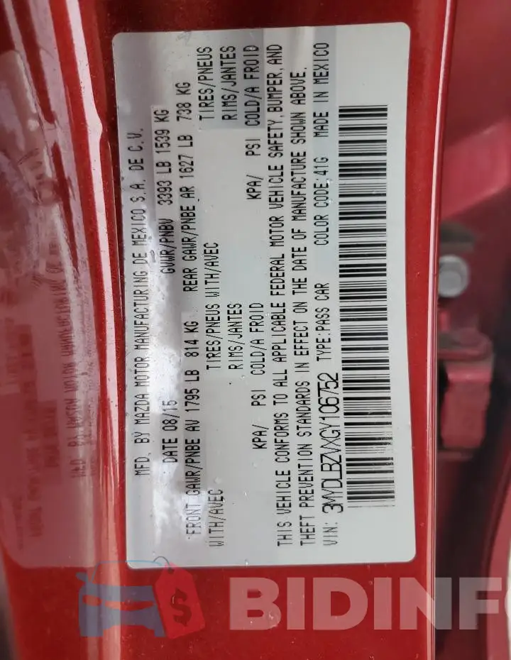 3MYDLBZVXGY106752 Photo# 12