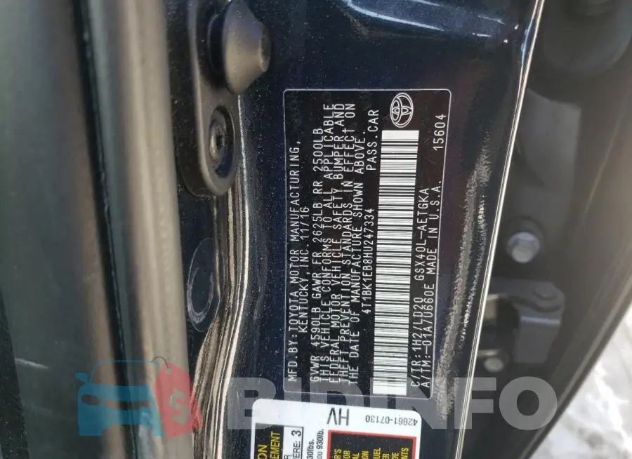 4T1BK1EB8HU247334 Photo# 13