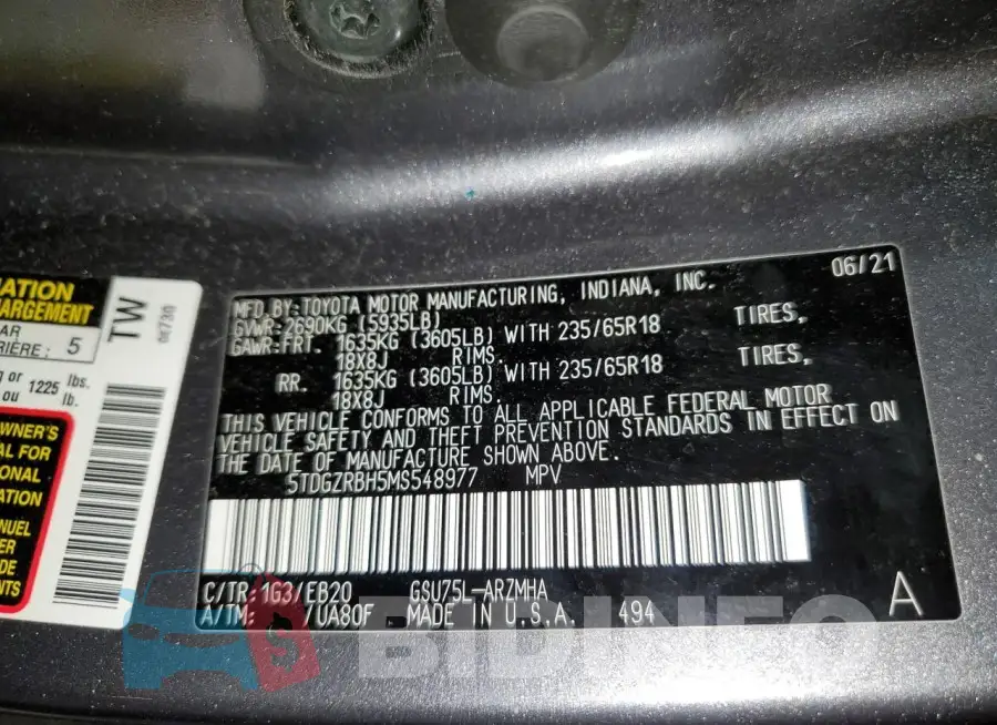 5TDGZRBH5MS548977 Photo# 13