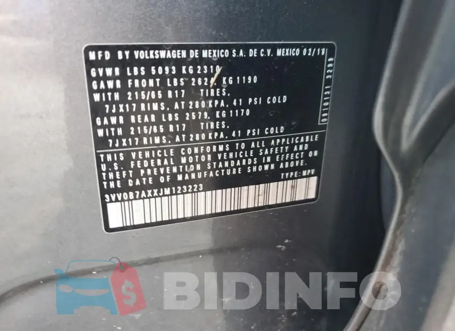 3VV0B7AXXJM123223 Photo# 12