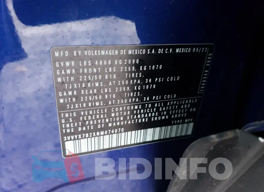 3VVYX7B2XNM074070 Photo# 13