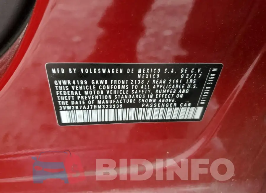 3VW2B7AJ7HM323339 Photo# 13