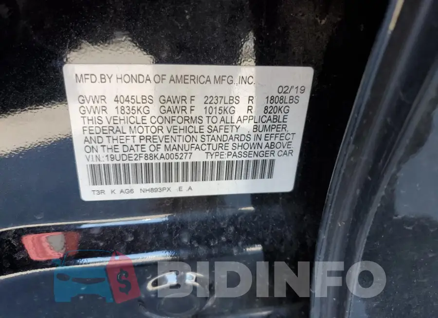 19UDE2F88KA005277 Photo# 12