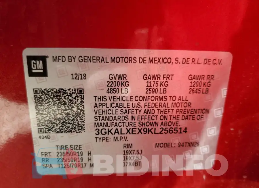 3GKALXEX9KL256514 Photo# 13