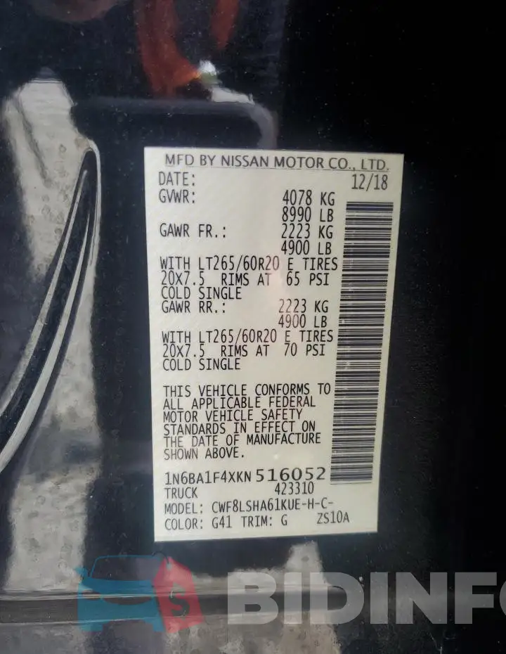1N6BA1F4XKN516052 Photo# 12