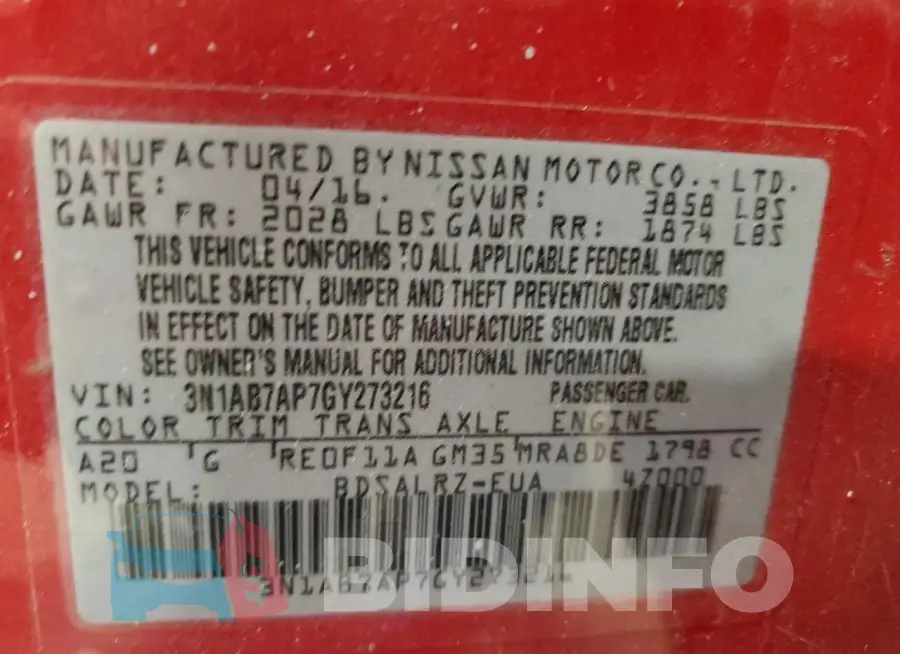 3N1AB7AP7GY273216 Photo# 13