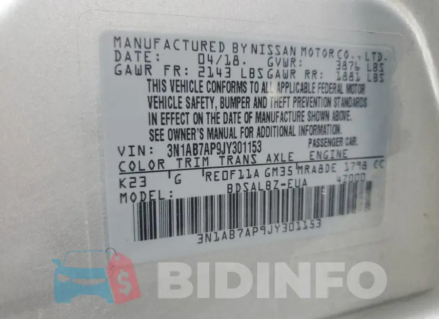 3N1AB7AP9JY301153 Photo# 13