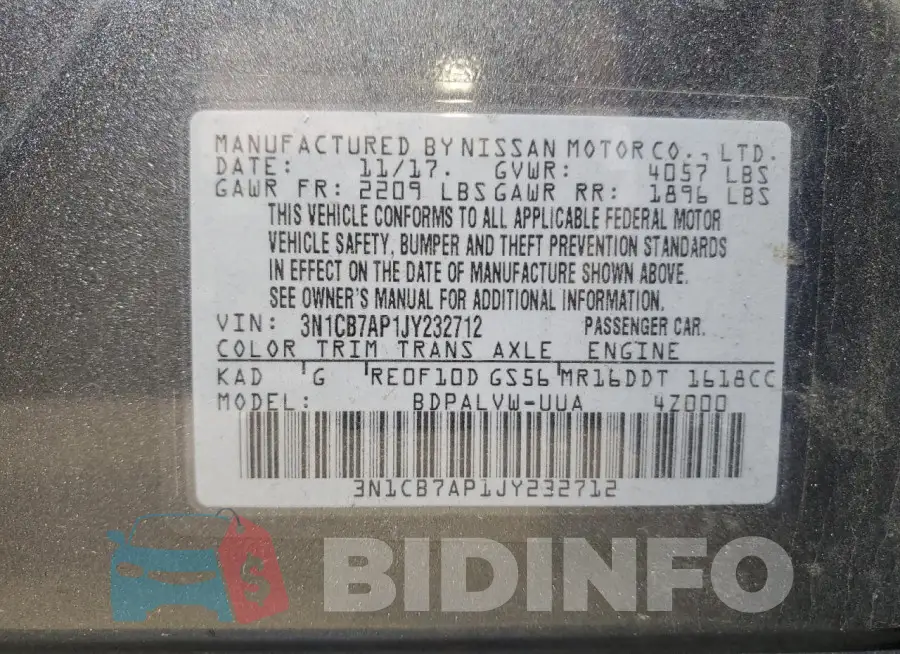 3N1CB7AP1JY232712 Photo# 13