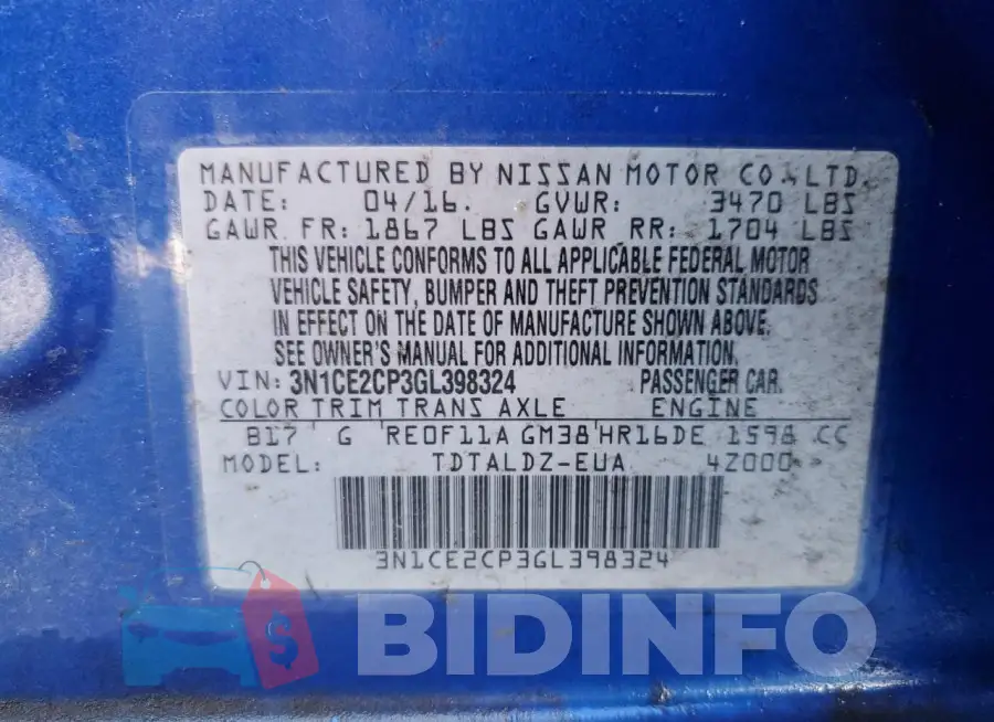 3N1CE2CP3GL398324 Photo# 12