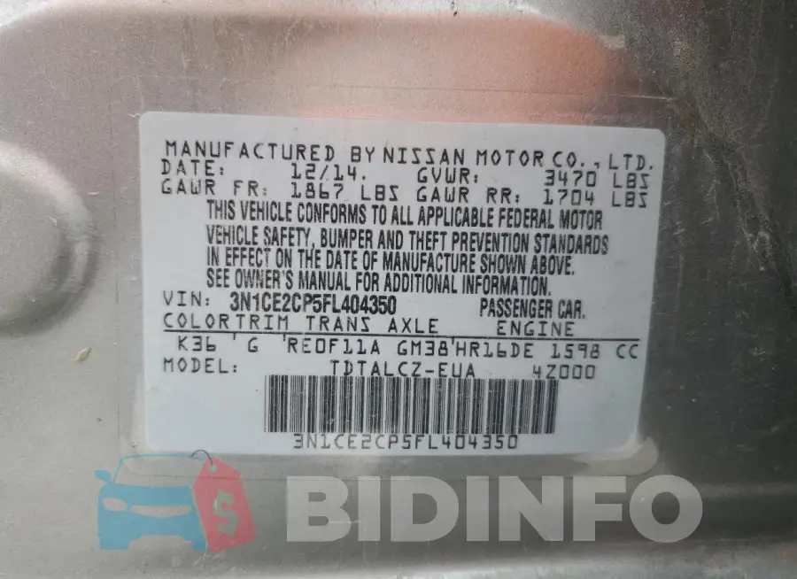 3N1CE2CP5FL404350 Photo# 12