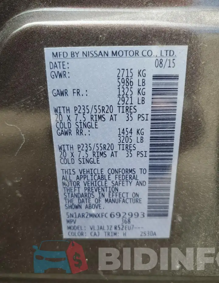 5N1AR2MNXFC692993 Photo# 13