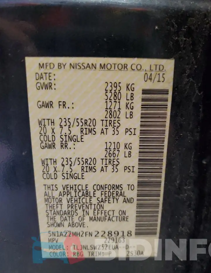 5N1AZ2MH2FN228918 Photo# 13