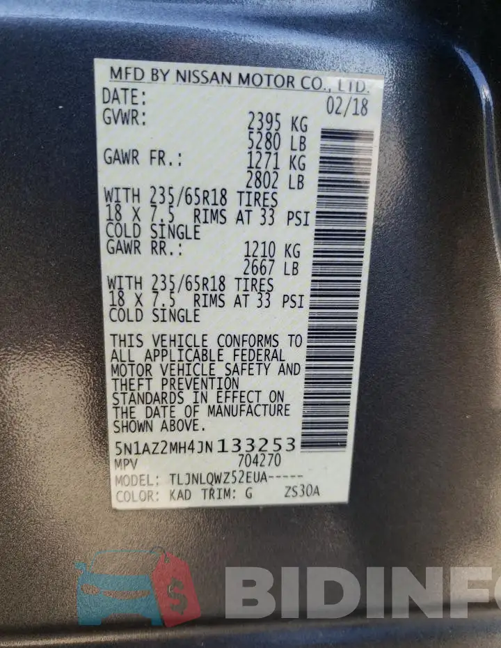 5N1AZ2MH4JN133253 Photo# 12