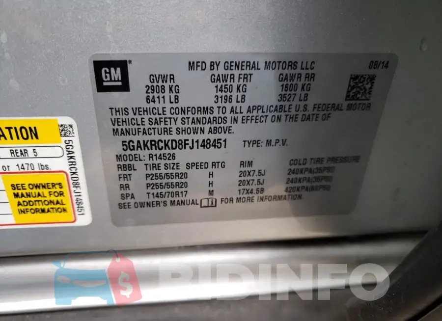 5GAKRCKD8FJ148451 Photo# 12