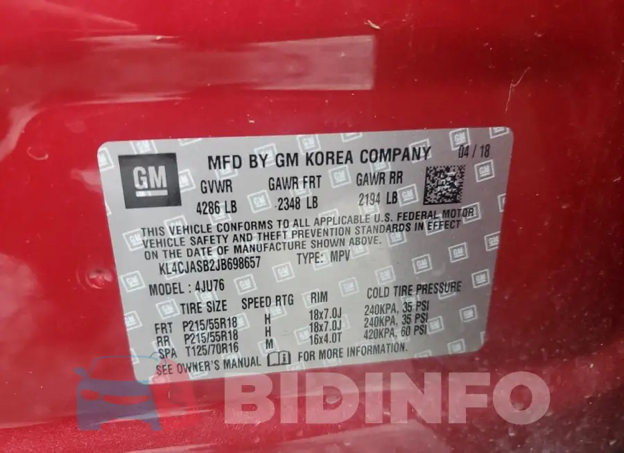 KL4CJASB2JB698657 Photo# 13