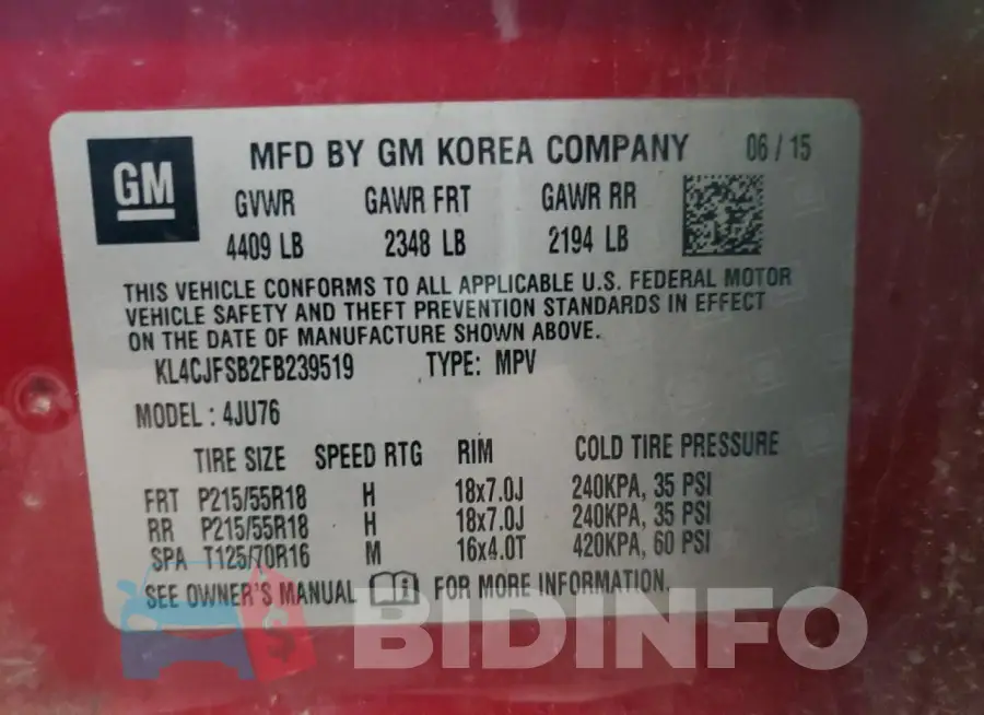 KL4CJFSB2FB239519 Photo# 13
