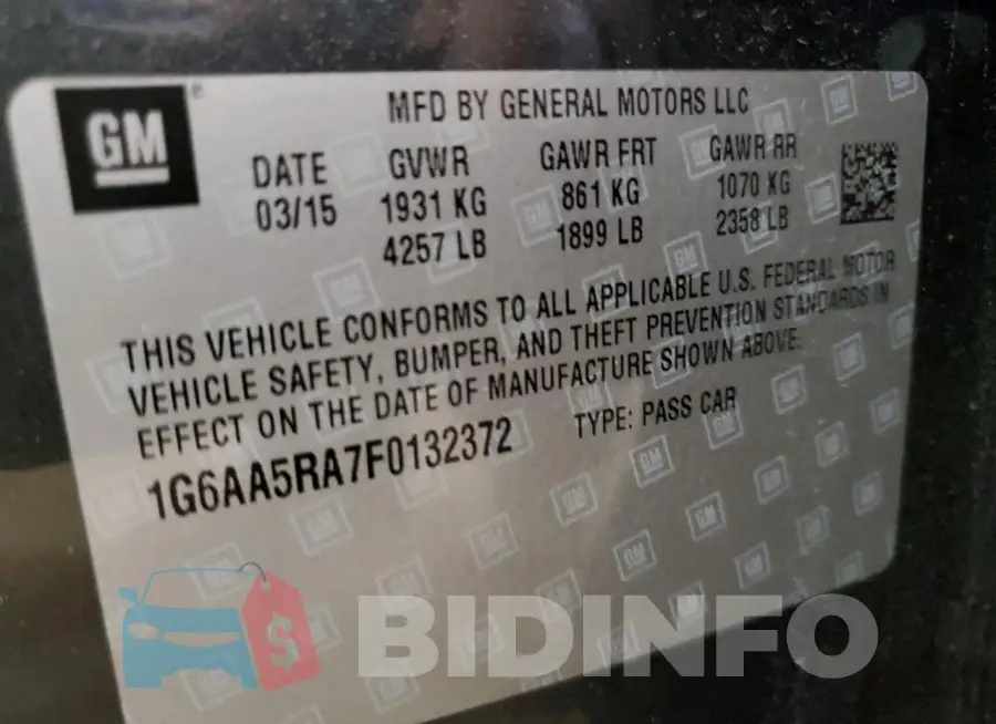 1G6AA5RA7F0132372 Photo# 12