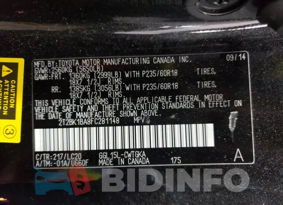 2T2BK1BA8FC281148 Photo# 12