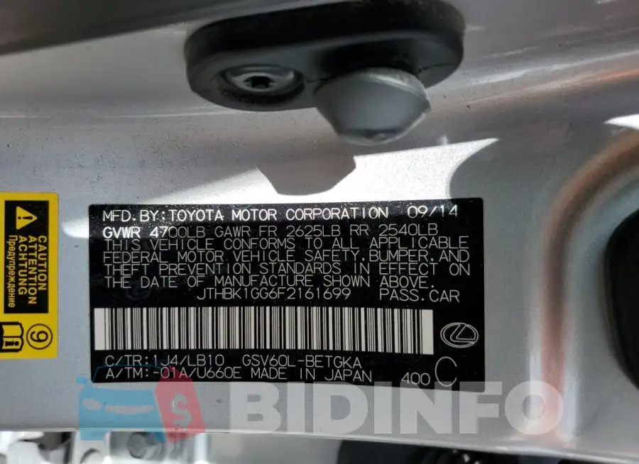 JTHBK1GG6F2161699 Photo# 12