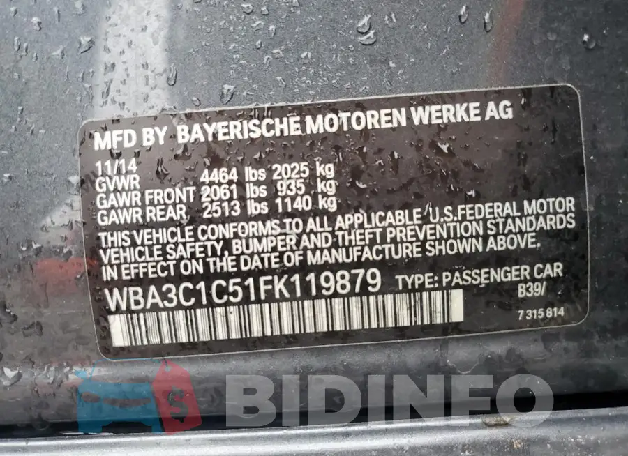 WBA3C1C51FK119879 Photo# 12