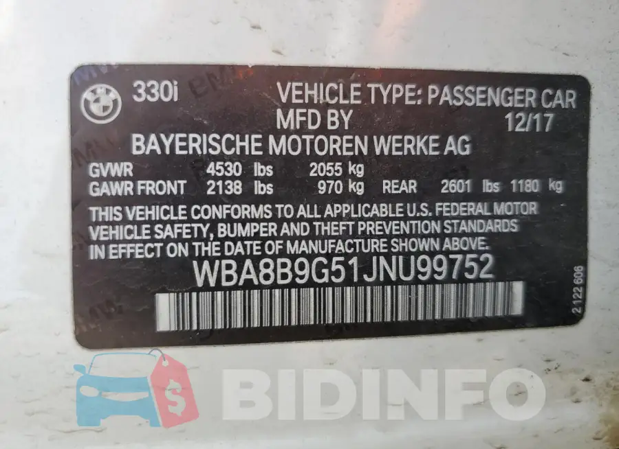 WBA8B9G51JNU99752 Photo# 12