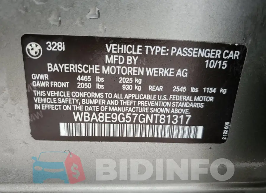 WBA8E9G57GNT81317 Photo# 12