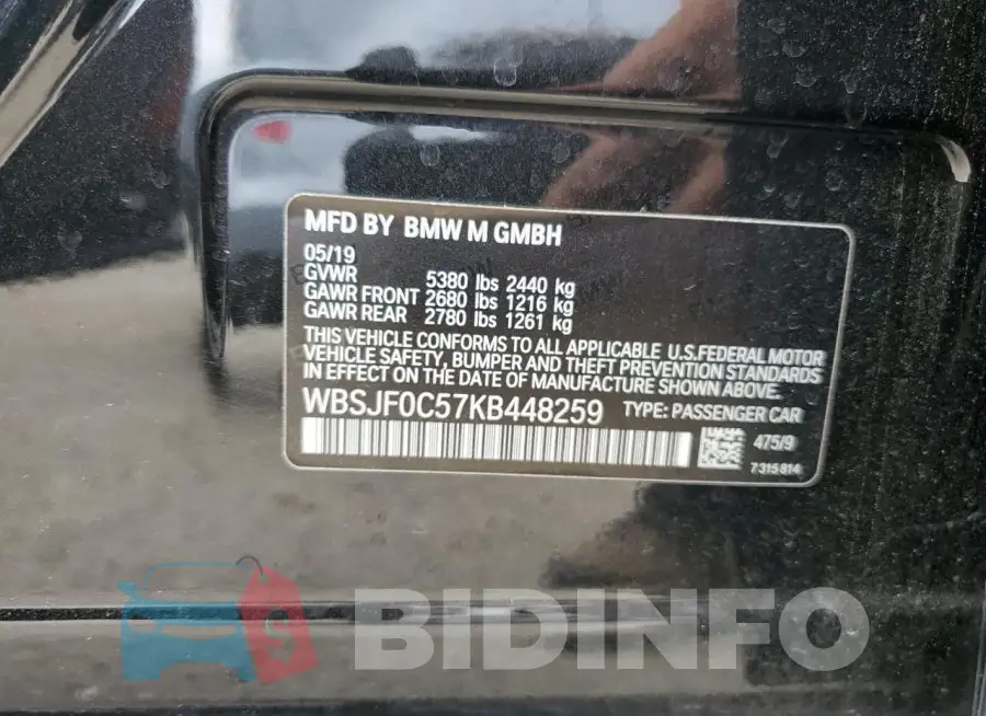 WBSJF0C57KB448259 Photo# 13