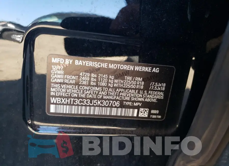 WBXHT3C33J5K30706 Photo# 13