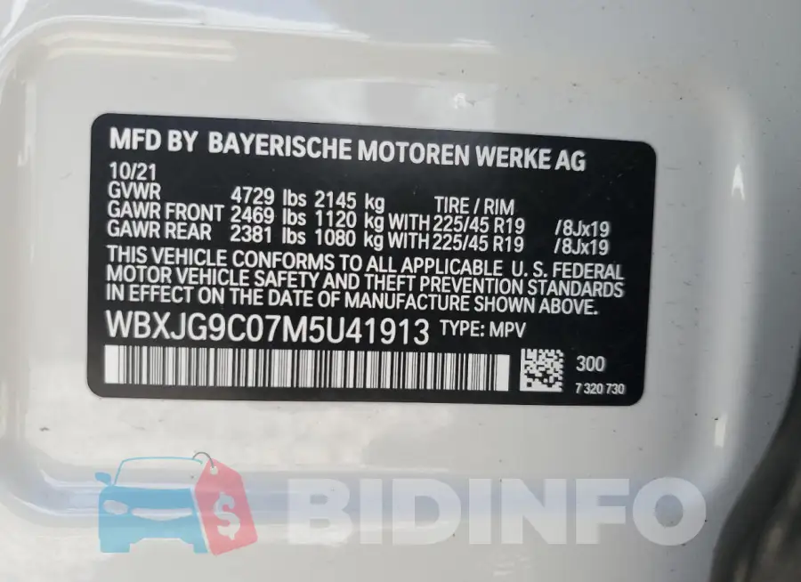 WBXJG9C07M5U41913 Photo# 13