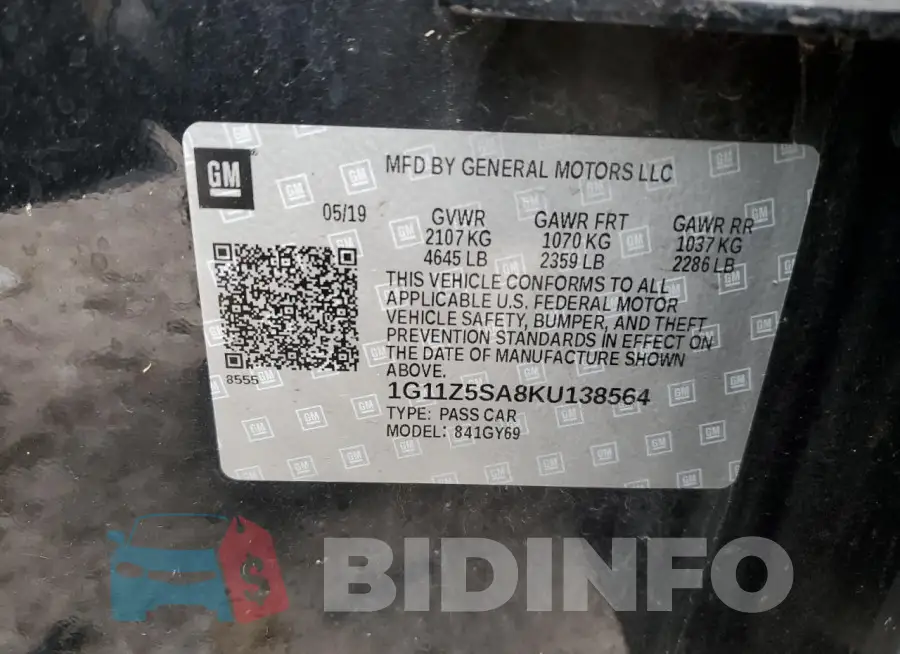 1G11Z5SA8KU138564 Photo# 12