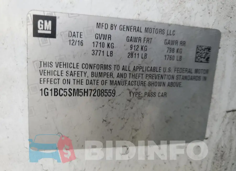 1G1BC5SM5H7208559 Photo# 12
