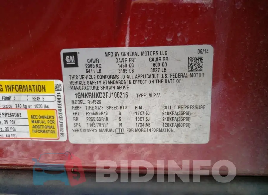 1GNKRHKD3FJ108216 Photo# 13