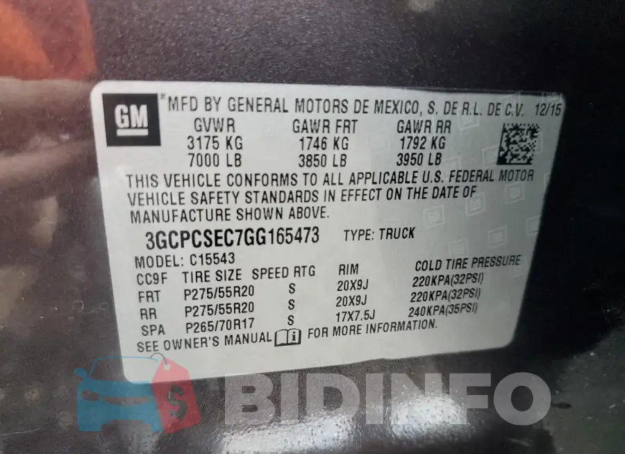 3GCPCSEC7GG165473 Photo# 13