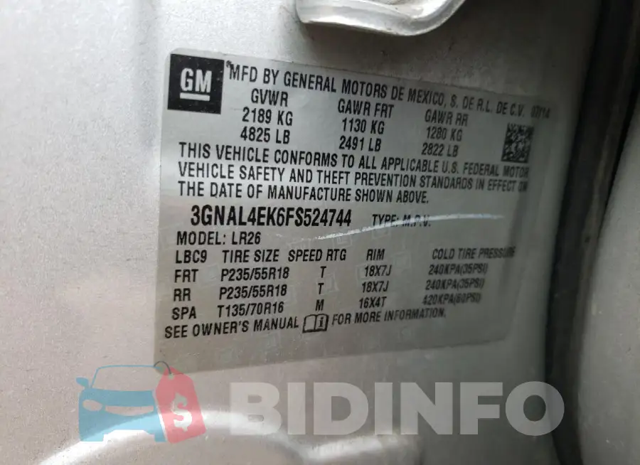 3GNAL4EK6FS524744 Photo# 13